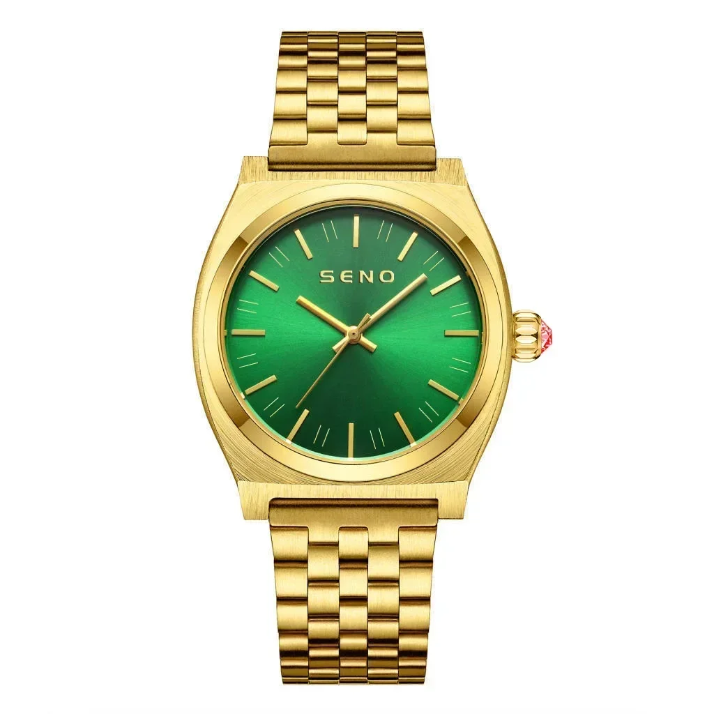 NEWSteel Band Gold Watch Green Dial Men's and Women's Watch Ultra Thin Green Ghost Waterproof Business Men's Watch