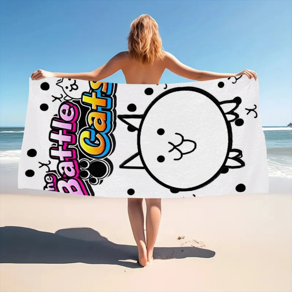 Hot Game Battle Cats Beach Towel  Poncho Bathing Towels Cover-ups Quick Dry Sand Free Yoga Spa Gym Pool