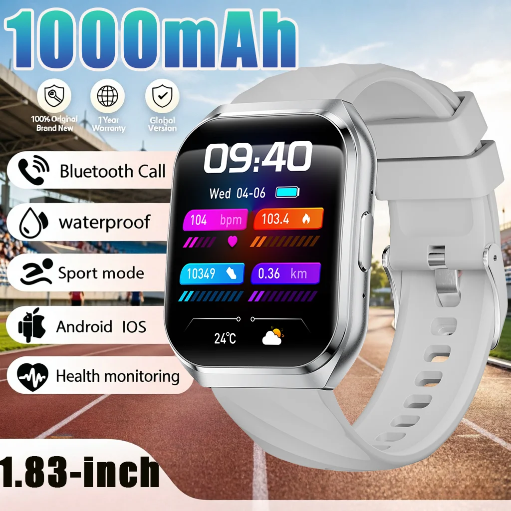 2026 NEW Smartwatch 1000mAh Large Battery Sports Modes Health Monitoring Bluetooth Call 1.83''HD Screen Waterproof GPS Man Woman