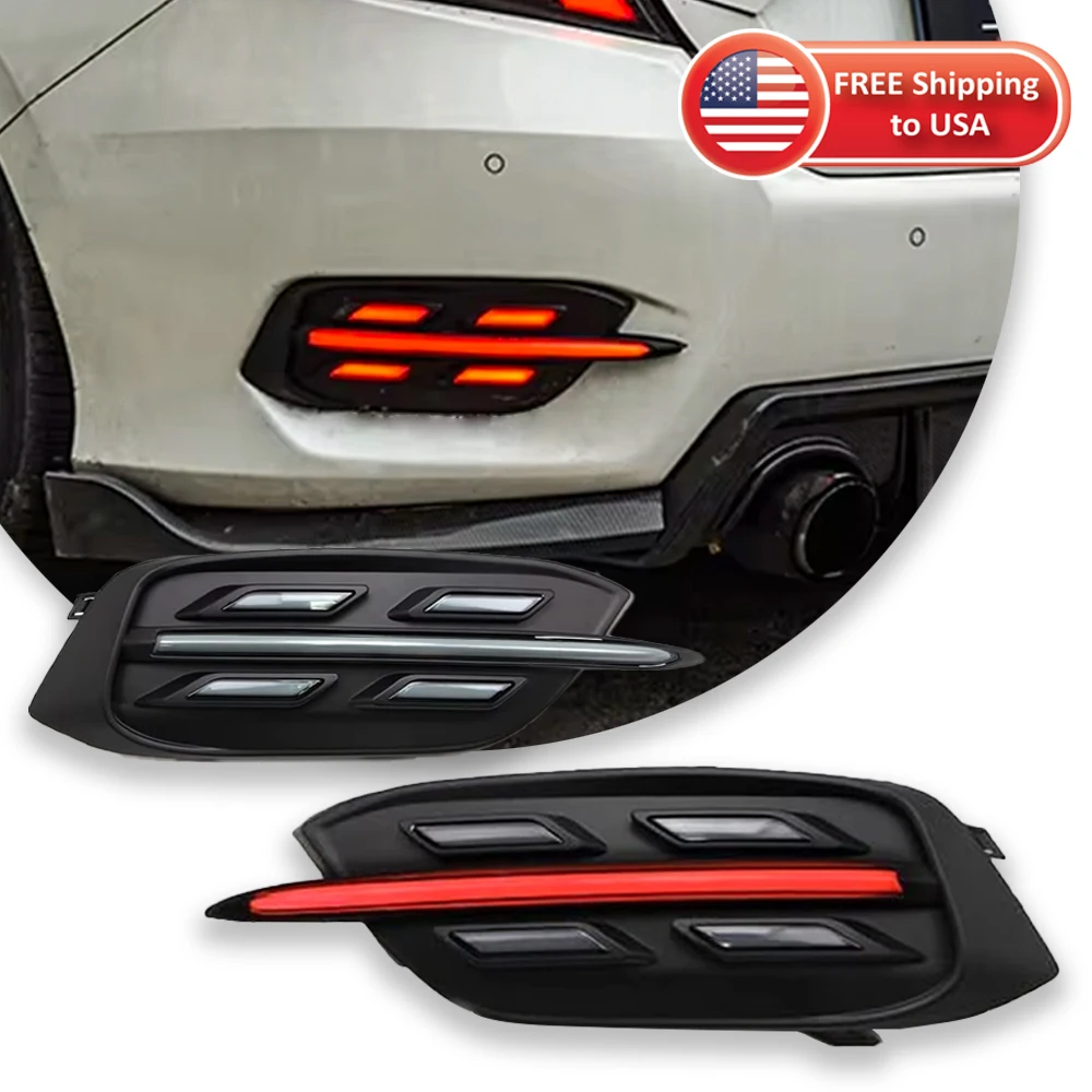 

Carbon Fiber Rear Bumper Reflector Fog Lights For Honda Civic 10th Gen 2016-2020 Sedan Rear Lamp Dynamic DRL Turn Signal