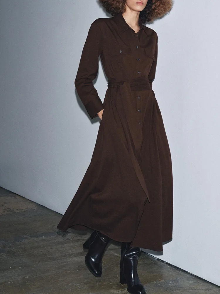 

Faionable Winter 2025 Women's Dr irt Sle with Belt Ele Aosphere New Arrival Long Sve mid Waist Evening Gown