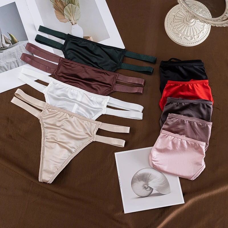 

Женские трусики-стринги из ледяного шелка с низкой посадкой, однотонные, тонкие, мягкие, комфортные, атласные, нижнее белье