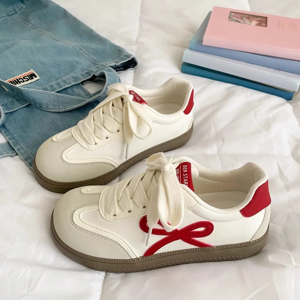 Women's Retro Shoes with Contrasting Color Bows Canvas Upper Rubber Solecomfortable and Versatile Suitable for All Seasons