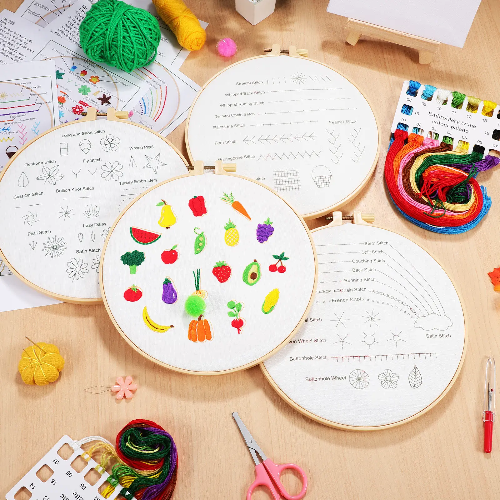 初心者向け刺繍キット1セット。6色の刺繍糸、綿生地、刺繍枠、 - Embroidery Guide Book のレビューと価格