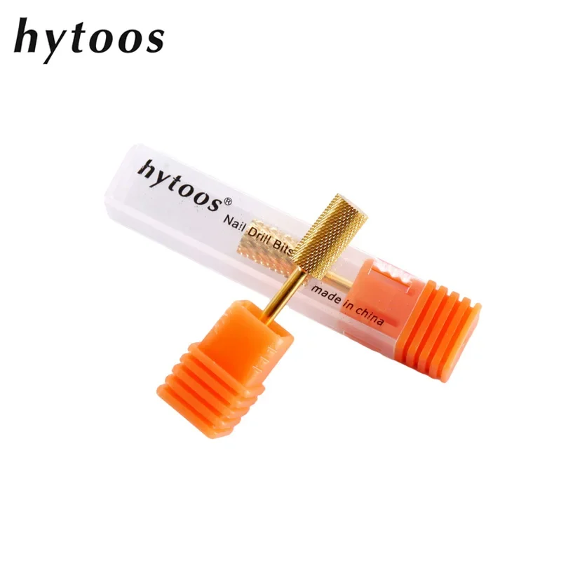 HYTOOS Gold Large Barrel Carbide Nail Drill Bits 3/32 Manicure Burr Remove Gel Electric Machine Drills Accessories Supplier