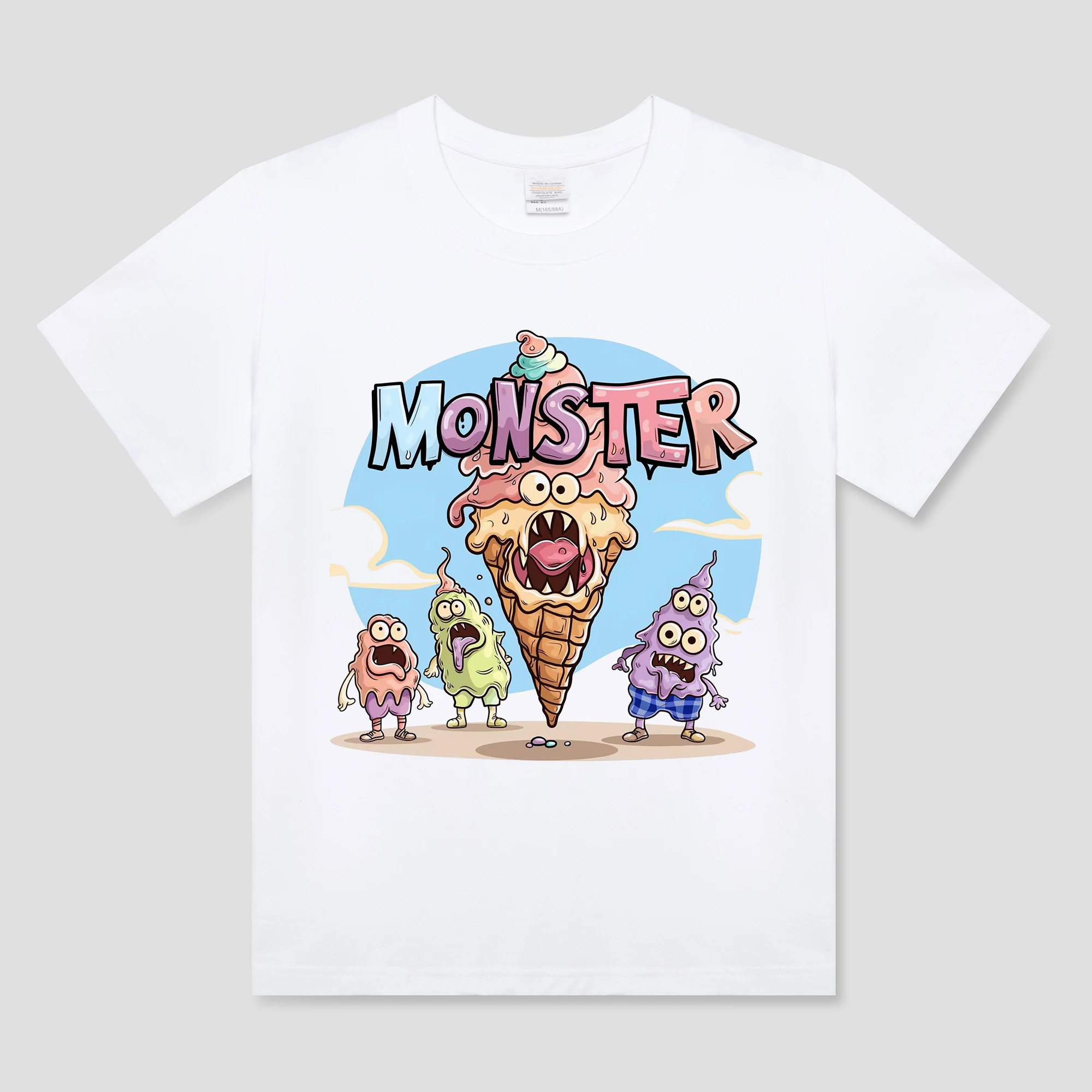 Monster Printed 100% Cotton T-Shirt Men O-Neck Harajuku Design 2024 Luxury Brand Casual TShirt Oversize Short Sleeve Tops Tees