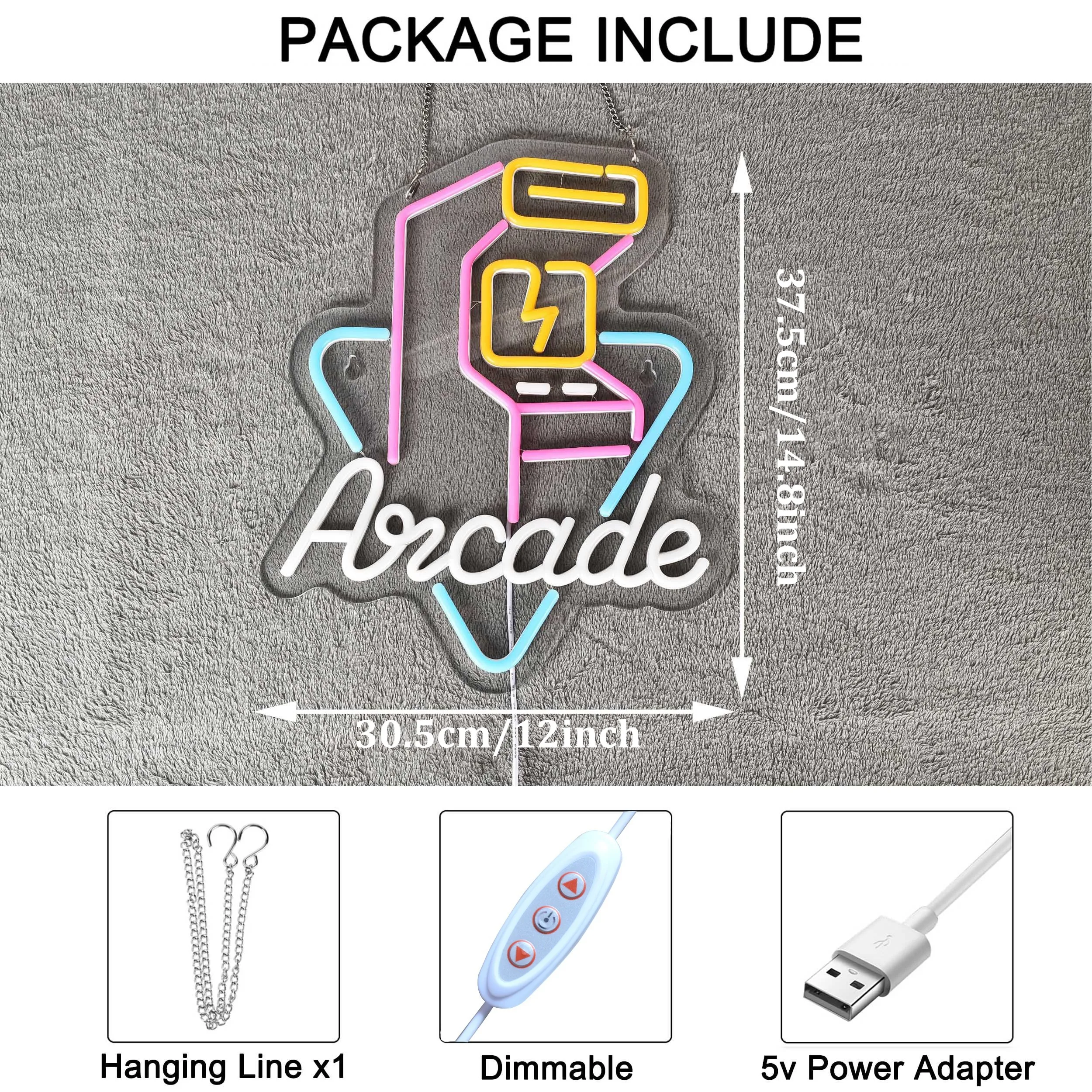 Arcade Neon Sign Personalized Game LED Neon Light Sign Dimmable for Bedroom Game Room Home Internet Cafe Wall Decoration Gifts