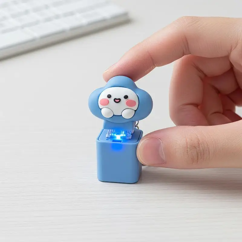 Lovely Cartoon Cloud Keychain Timi Sound Colorful LED Light Replaceable Battery for Key Organizer Decor