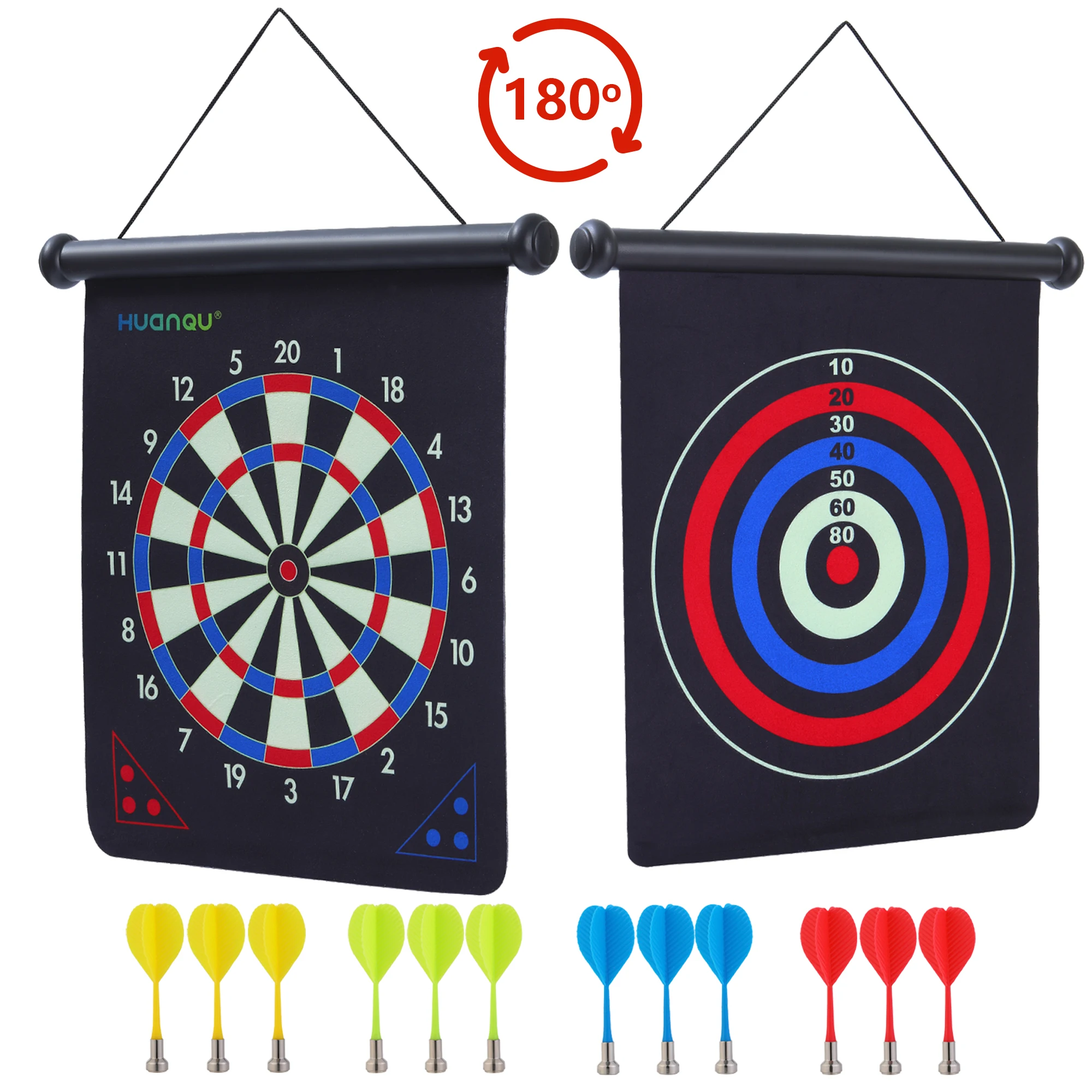 Huanqu 15inch Double-Sided Magnetic Dart Board Set - Includes 12 Magnetic Darts, Ideal for Parties, Gifts, and Holiday Entertainment, Supports Multiplayer Play, Comes with a Hook