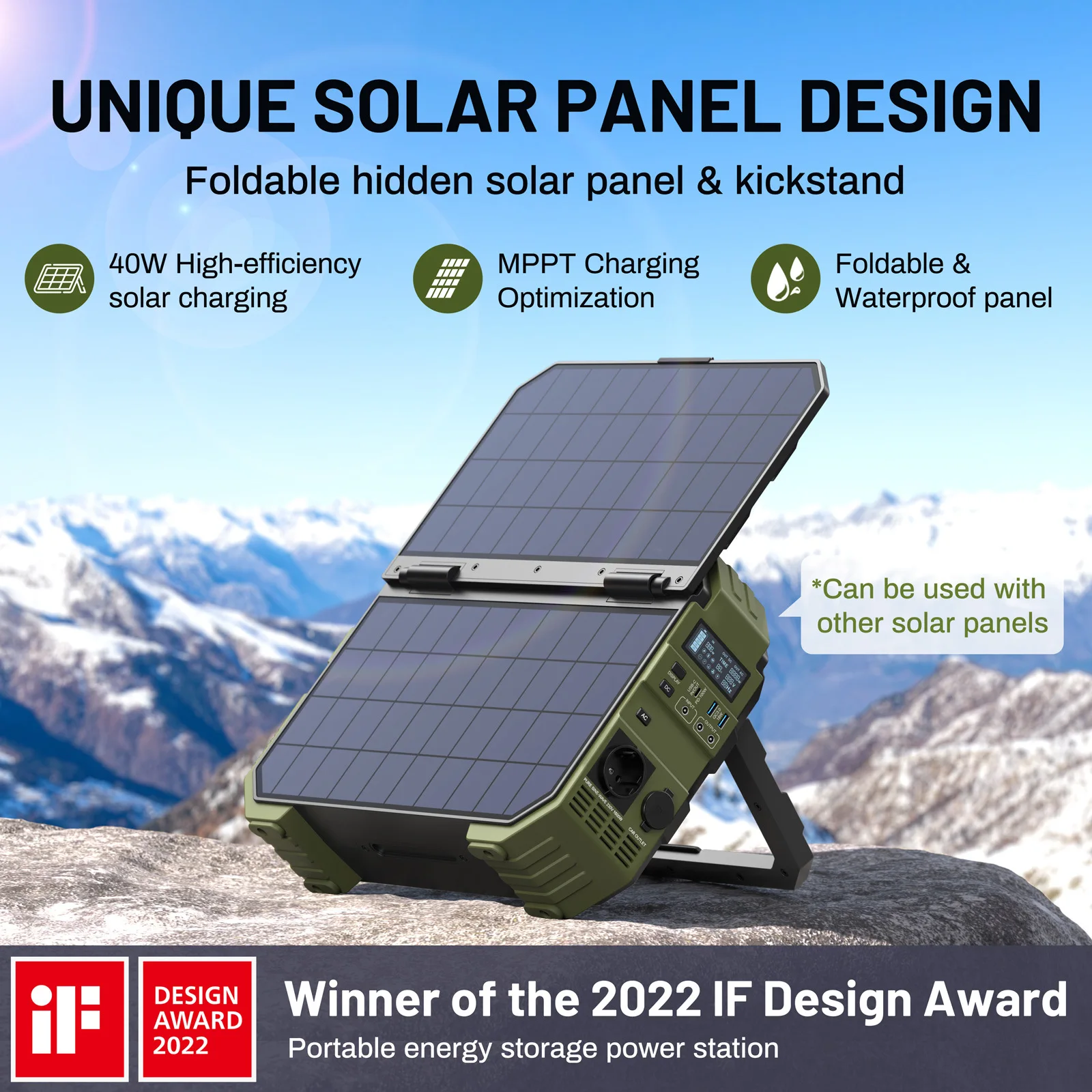 BROWEY 1600W Portable Power Station,1024Wh LiFePO4 Solar Generator,Built-in 40W Foldable Solar Panel,3200W Peak,Pure Sine Wave,P