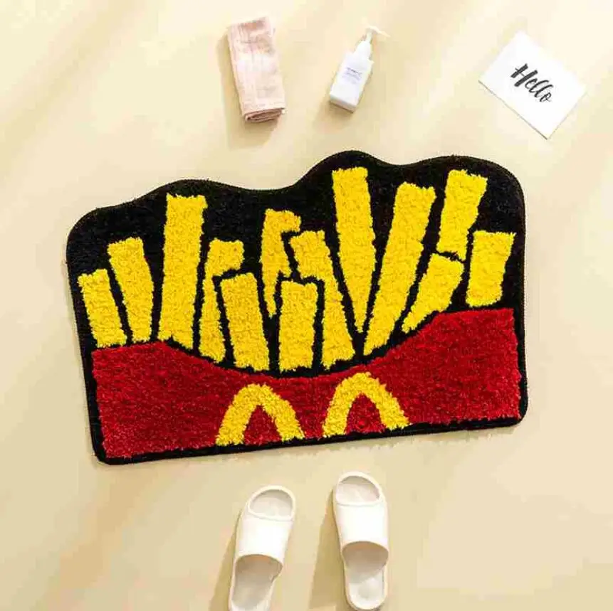 French Fries Bathroom Rugs Fleece Creative Shaggy Carpet Non Slip Bath Shower Mat Laundry Room Area Rug Bedroom Kawaii Decor