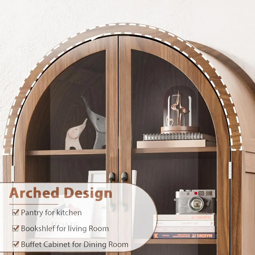70.9 Tall Walnut Acrylic Glass Display Cabinet for Collectibles, 5-Tier Curio Case for Living Room view 5