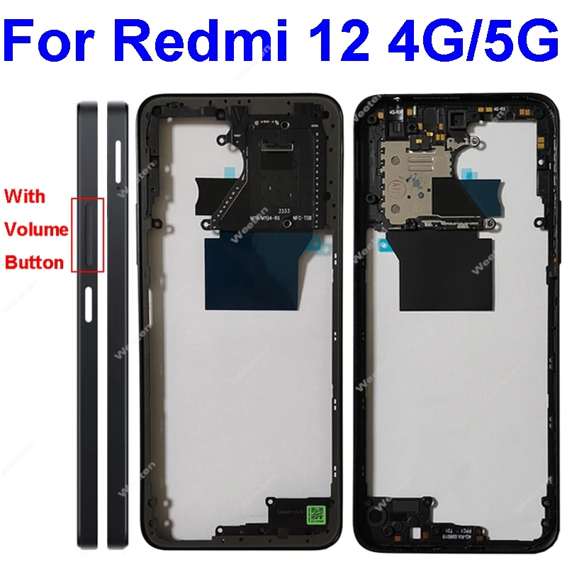 Middle Frame Housing For Xiaomi Redmi 12 4G 5G LCD Front Housing Middle Frame Bezel Chassis Shell Replacement Repair Parts