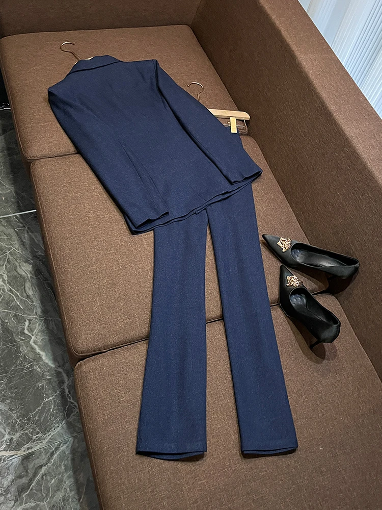 Setelan Jas Wanita Slim Fit Modis Dua Potong OK98 Pakaian Profesional Musim Gugur Musim Dingin Elegan Menawan