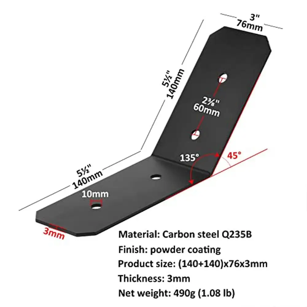 8PCS 45-Degree Angle Bracket Steel Tie Plate 3