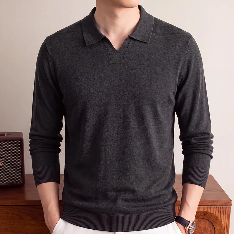 Men's Old Money Style Knitted Polo Shirt | Wool & Silk Blend Long Sleeve Casual Sweater | Soft Warm Slim Fit Pullover