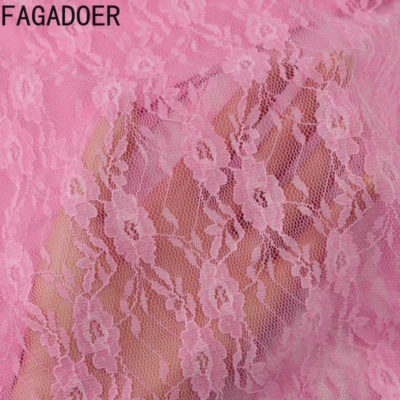 FAGADOER Y2K Sexy Lace Patchwork 2 Pieces Set for Woman V-Neck Short Sleeve Crop Tops and Short Matching Siut Female Streetwear