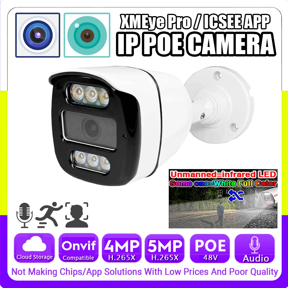 Audio Ai Xmeye Pro  IP POE Camera 5MP 4MP White LED Full Color+Infrared Dual Light Auto Switch HD Mic Outdoor Waterproof Onvif