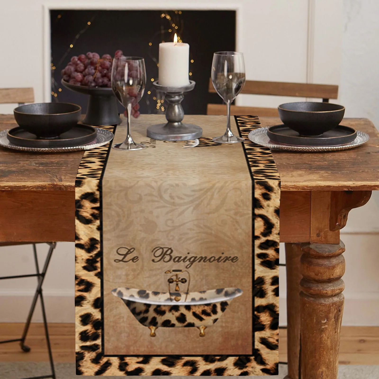 Leopard Pattern Bathtub Table Runner Luxury Home Dining Table Coffee Table Holiday Wedding Decoration Party Dinner Table Runner