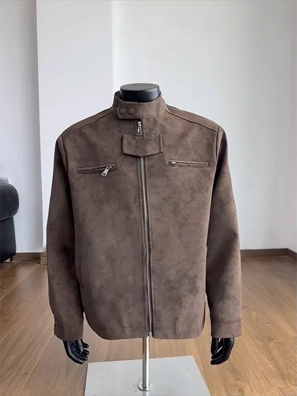 

Extra Large Size 300 Pounds Retro PU Leather Jacket Short Men's Autumn High Sensation American Style Stand Collar Jacket