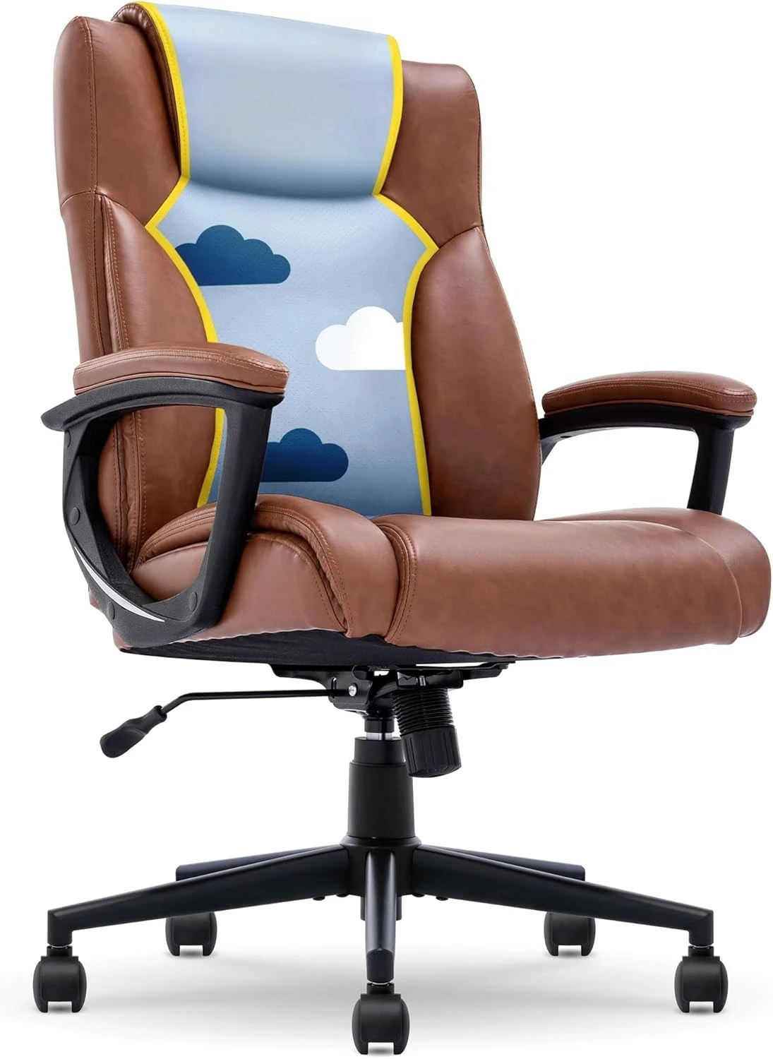

Ergonomic Computer Chair with Layered Body Pillows, Contoured Lumbar, Adjustable Seat Height, Bonded Leather, Cognac
