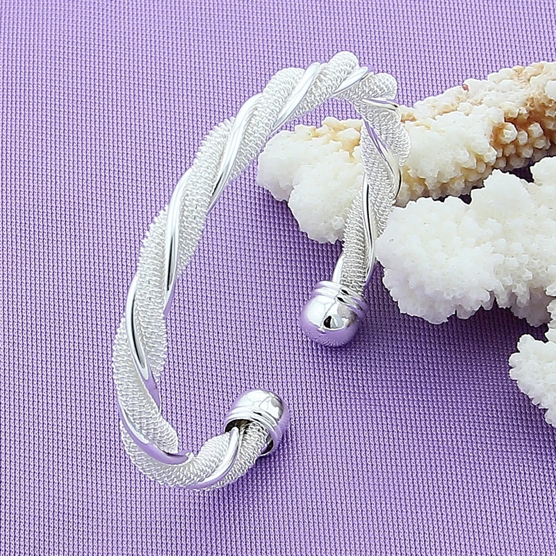 

925 Sterling Silver Weave Twine Bangles Bracelet For Women Wedding Engagement Fashion Charm Jewelry