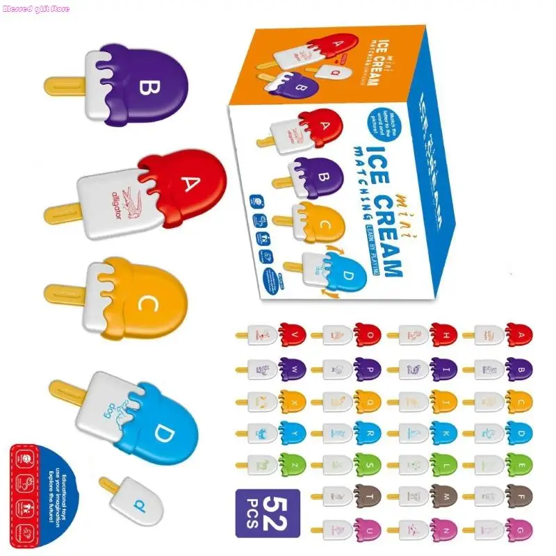 D0JC Ice Cream Thème d'apprentissage précoce pour les tout-petits 26pcs Numéro lettre correspondant aux jeux éducatifs