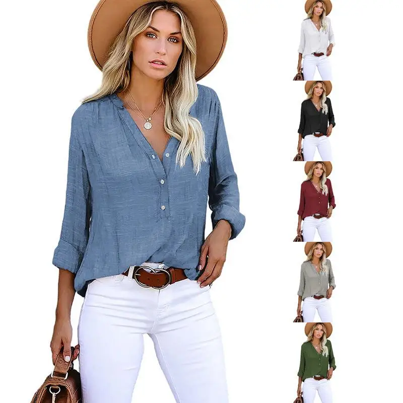 

Women's Casual Sle Single irt Polyester Long Sve orm Color Faion Ladies' Blouse Regular Fit Spring Season