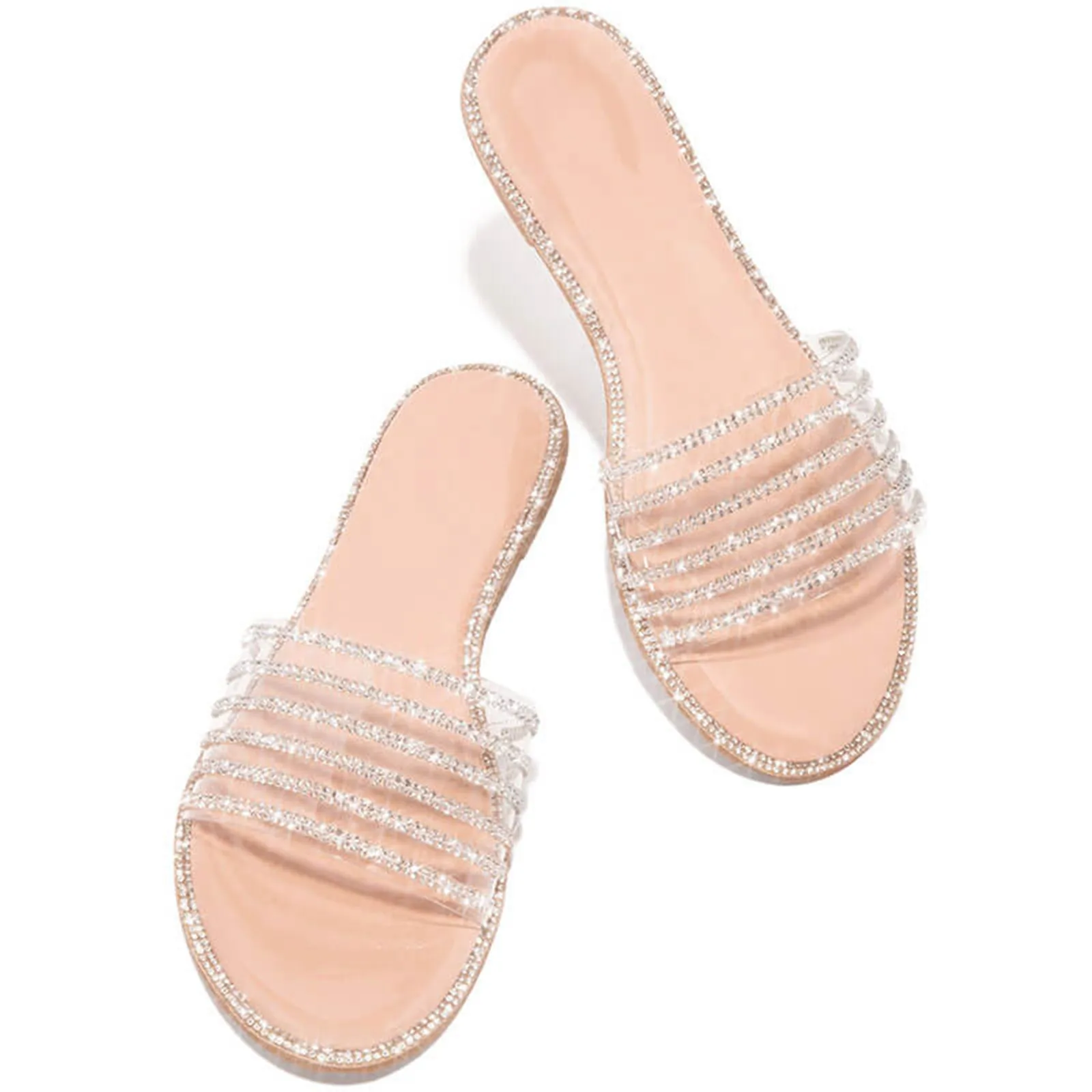 Women Outdoor Slippers Fashion Summer Crystal Jelly Shoes New Arrival Round Toe Flat Bottom Ladies Party Dressy Shiny Sandals