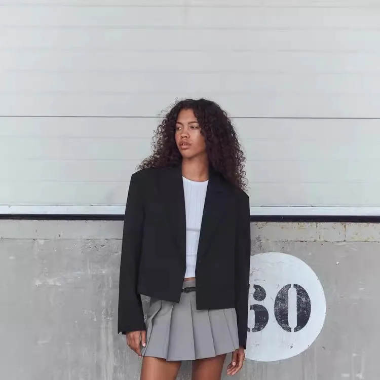 

Bla ort Loose Long Sve Turn-down Collar Women's Suit Jaet Autumn New Arrival Faion Versatile Sle Premium Quali