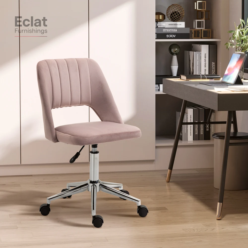 

Modern Mid Back Office Chair with Velvet Fabric,Swivel Computer Armless Desk Chair with Hollow Back Design for Home Office, Pink