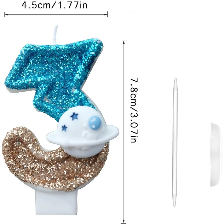 Space Theme Spaceman Astrout Birthday Candles Number 3 Spaceship Spacecraft Design Outer Space Themed Birthday Party Cake Decor
