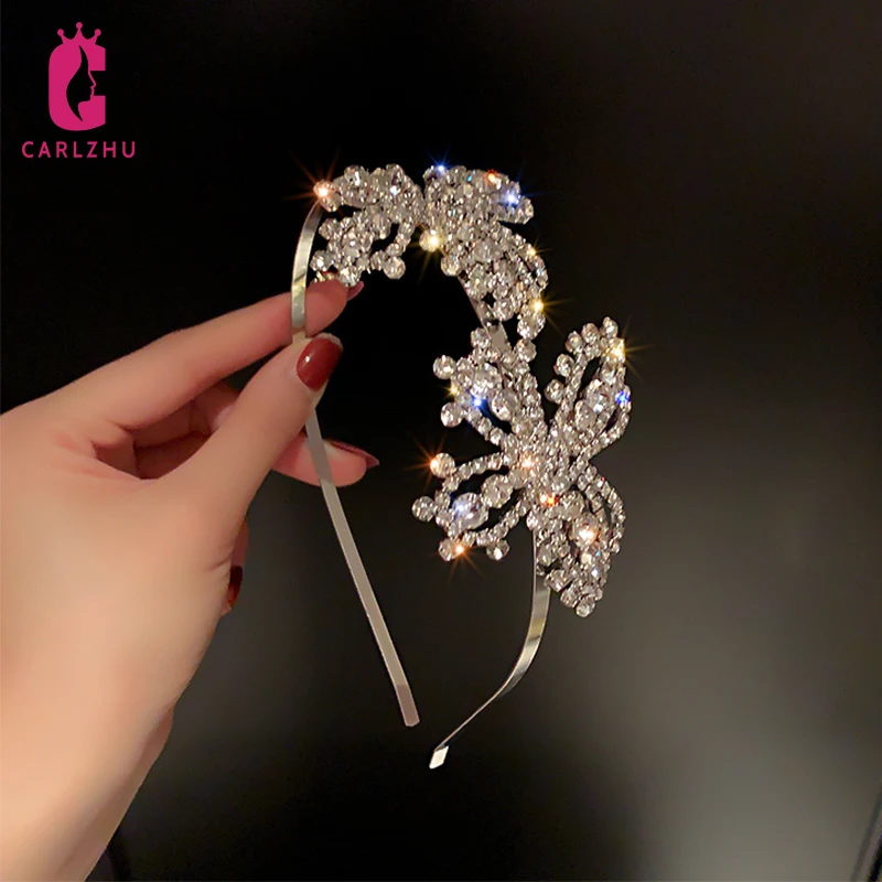 Luxury Handmade Full Crystal Rhinestone Flower Butterfly Hairband Headband Bridal Wedding Hair Jewelry Accessories