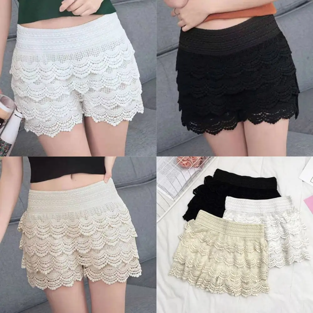 

New Polyester Lace Safety Pants Lace Lace-up Beach Crochet Pants Bohemian Style Anti-Emptied Hollow Out Shorts Girls