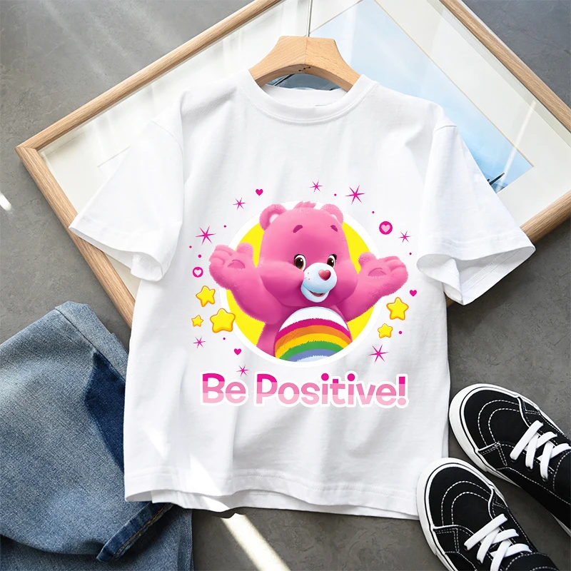 

New Care Bears T-shirt Boy Girl Kawaii Anime Figures Short Sleeves Children Fashion Cotton Home Clothing Top Kid Kawaii Tee Gift