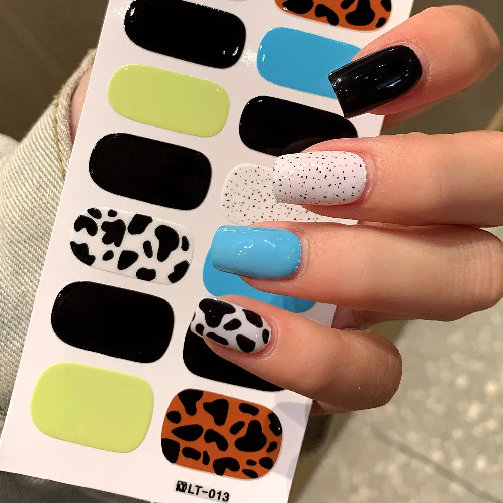 32 Strips Autumn Nail Stickers Full Cover Leopard Print Gel Nail Polish Strips Manicure Semi Cured Nail Patch