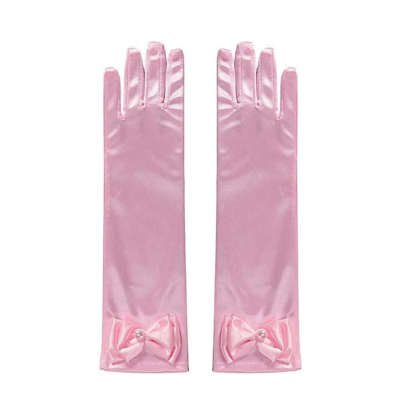 Little Girls Satin Gloves Bowknot Gloves Princess Gloves for Kids Party Wedding Formal Pageant Toddler Dress Up Gloves