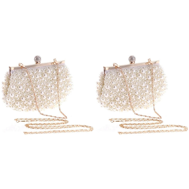 

2X Evening Wedding Clutch Handbag Pearl Bag Dress Dinner Bag Small Purse Bridesmaid Handbag White