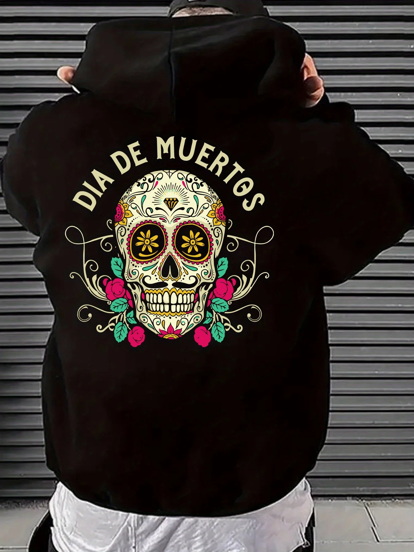 

Мужская толстовка с капюшоном Die De Muertos, большой размер, пуловер в мексиканском стиле с графическим рисунком сахарного черепа, мужские толстовки с принтом на спине