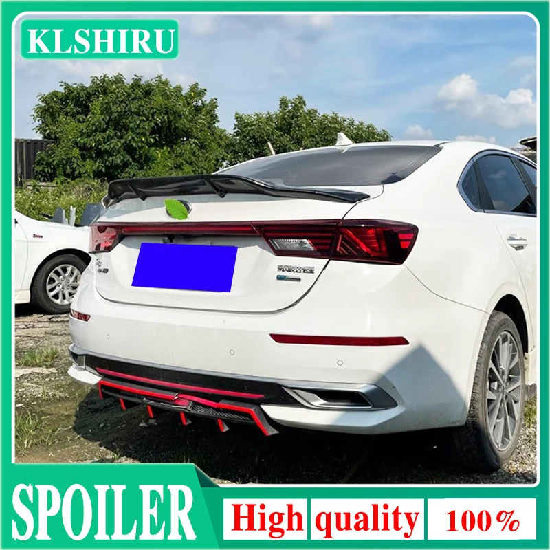 KLSHIRU Carbon Fiber R-style Car Rear Trunk Spoiler Lip Wing Guard for Kia Cerato Forte Sport GT 2018 2019 2020 2021