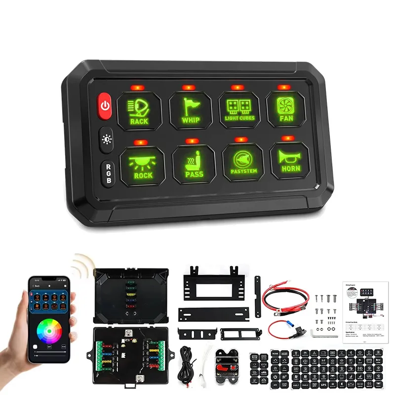 RGB 8 Gang App Switch Panel Wireless APP Control Multifunction 12V 24V LED On-Off Switch Panel for Truck RV ATV UTV Boat Offroad
