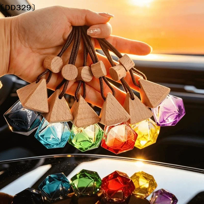 1Pc 8ml Triangle Cover Brown Rope Gradient Rhombus Glass Bottle Empty Car Essential Oil Diffuser Fragrance Perfume Bottle〔DD329〕