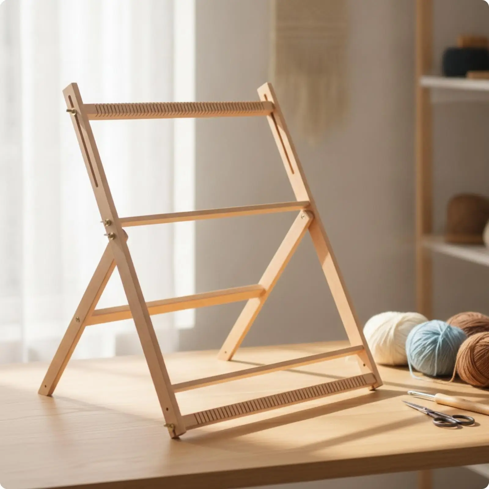Beech Wood Folding Weaving Loom for Knitting Yarn Art Triangular Frame with Yarn Organizer for Classroom Craft Time
