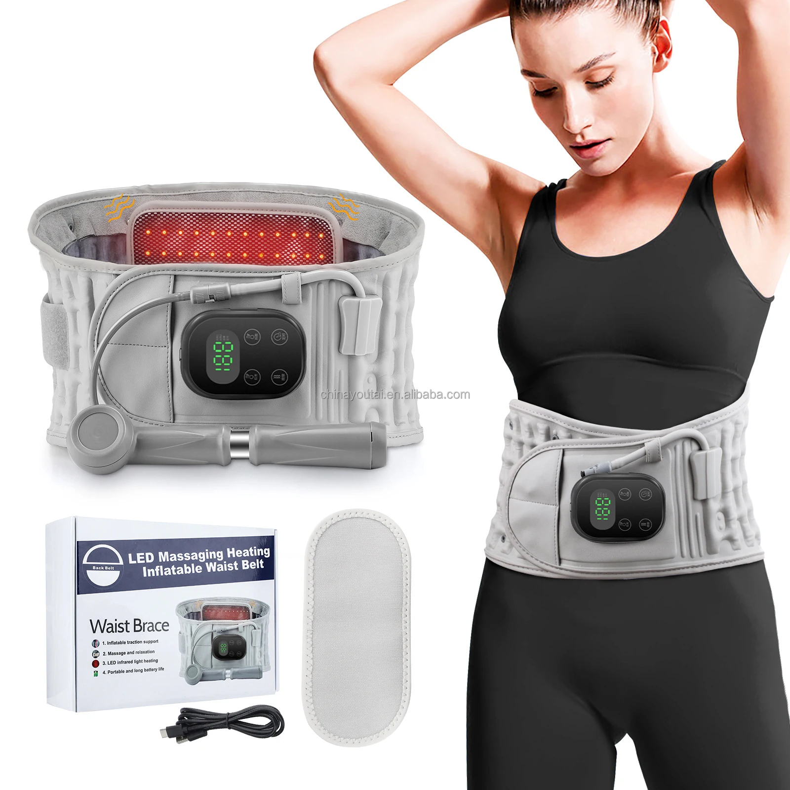 Wholesale Inflatable Heated Lumbar Brace Adjustable Massage Electric Waist Support With Good Quality