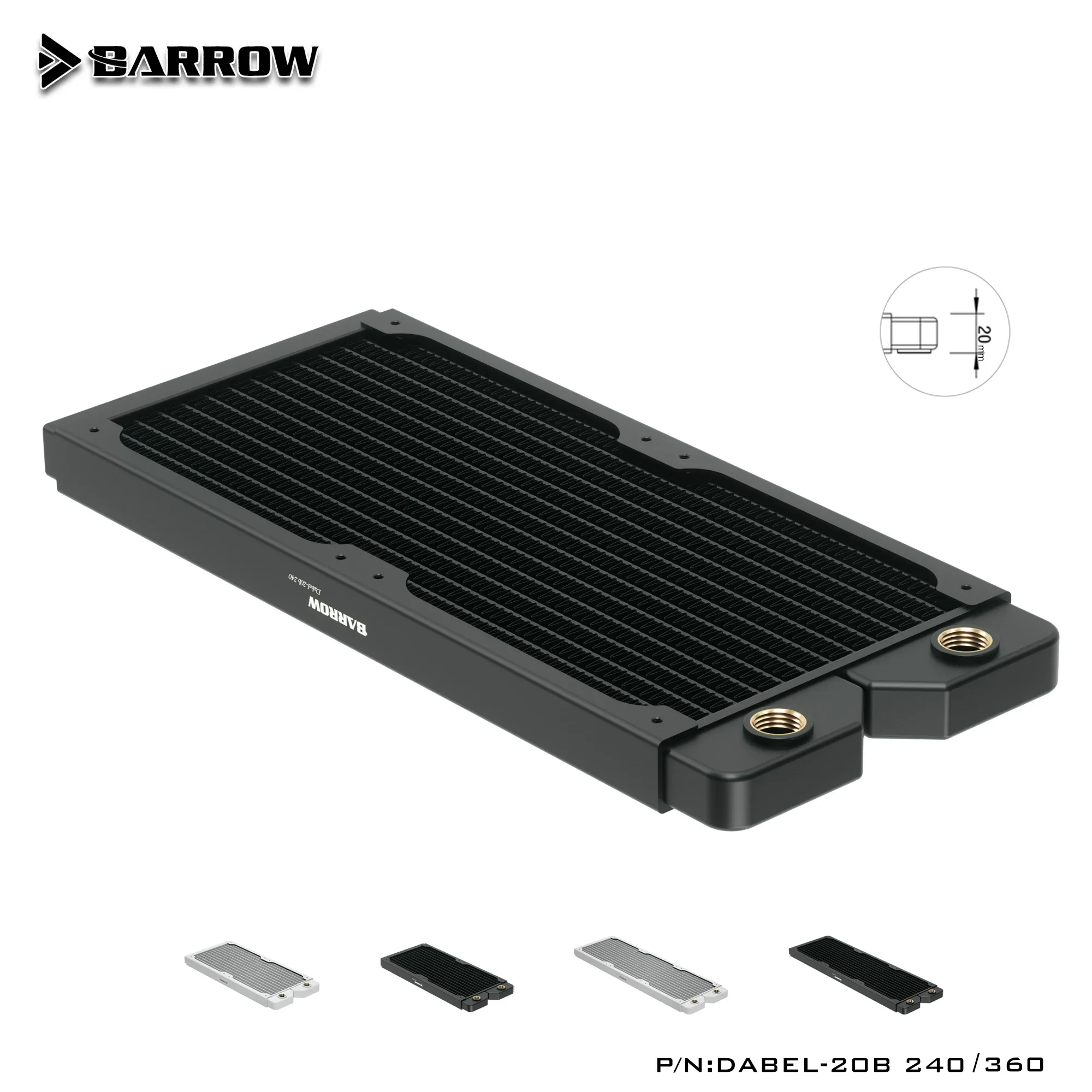 

Barrow Radiator 20mm Thick Copper G1/4" Thread for 12cm Fan 240/360MM PC Radiator Water Cooling Dabel-20a Dabel-20b