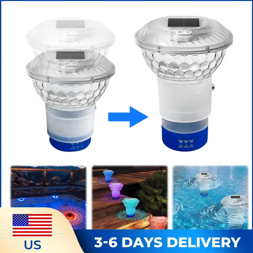 

Солнечный дозатор хлора для бассейна с разноцветной подсветкой, плавающий, с регулируемой подачей хлора