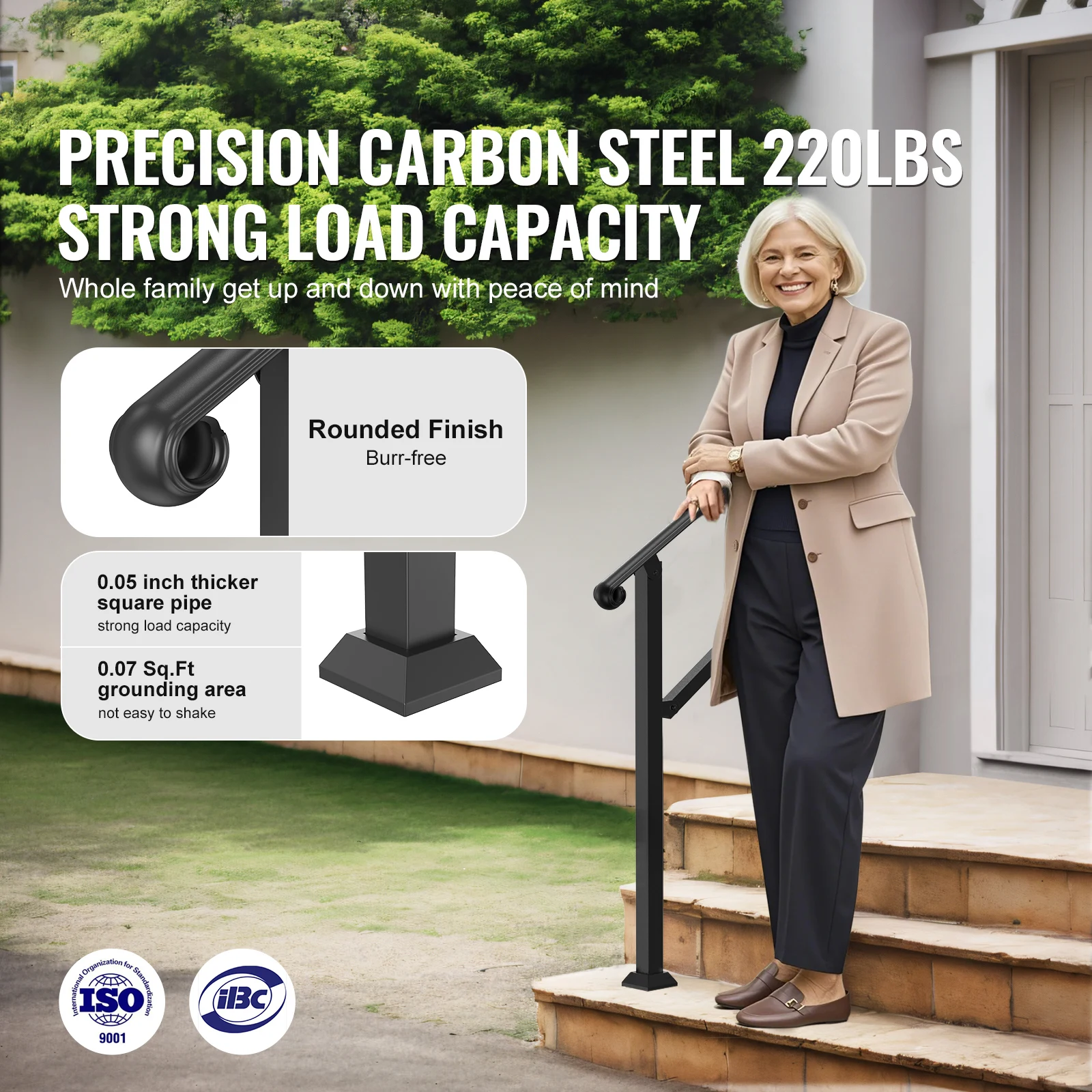 SucceBuy Handrails for Outdoor Steps 2-3 Step Stair Hand Rail & Indoor Railing Kit Railings for Outside Steps for Seniors Black