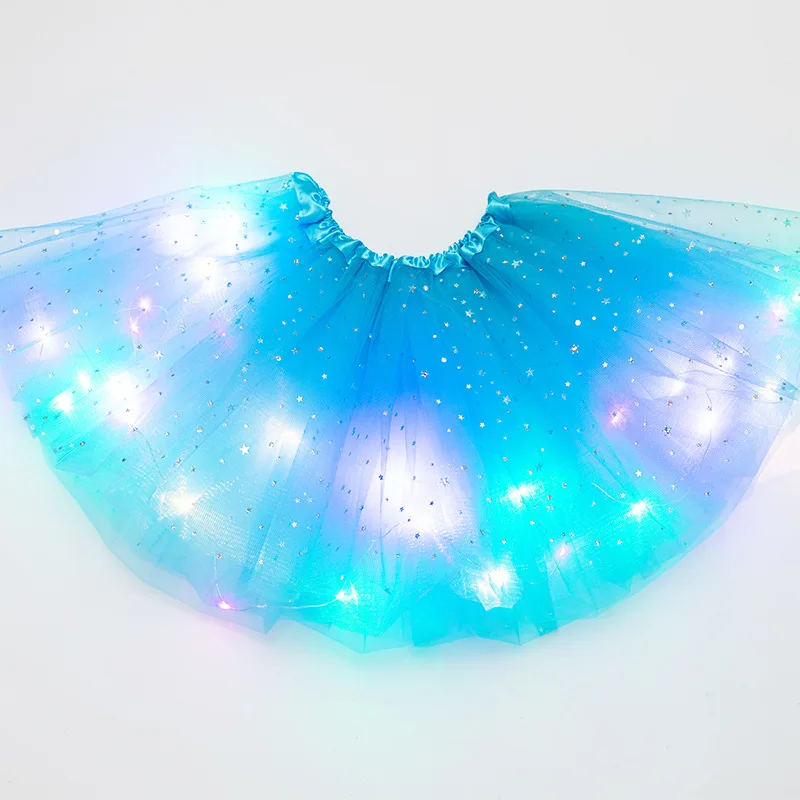 LED Glowing Light Women Tulle star Skirt Short Tutu Mini Skirt Adult Fancy Ballet Dancewear Party Costume Ball Gown Mini skirt