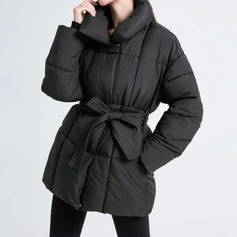 Short Cotton-padded Jacket Coat 2025 Winter Loose Casual Warm Collar Belt Women's Cotton Jacket