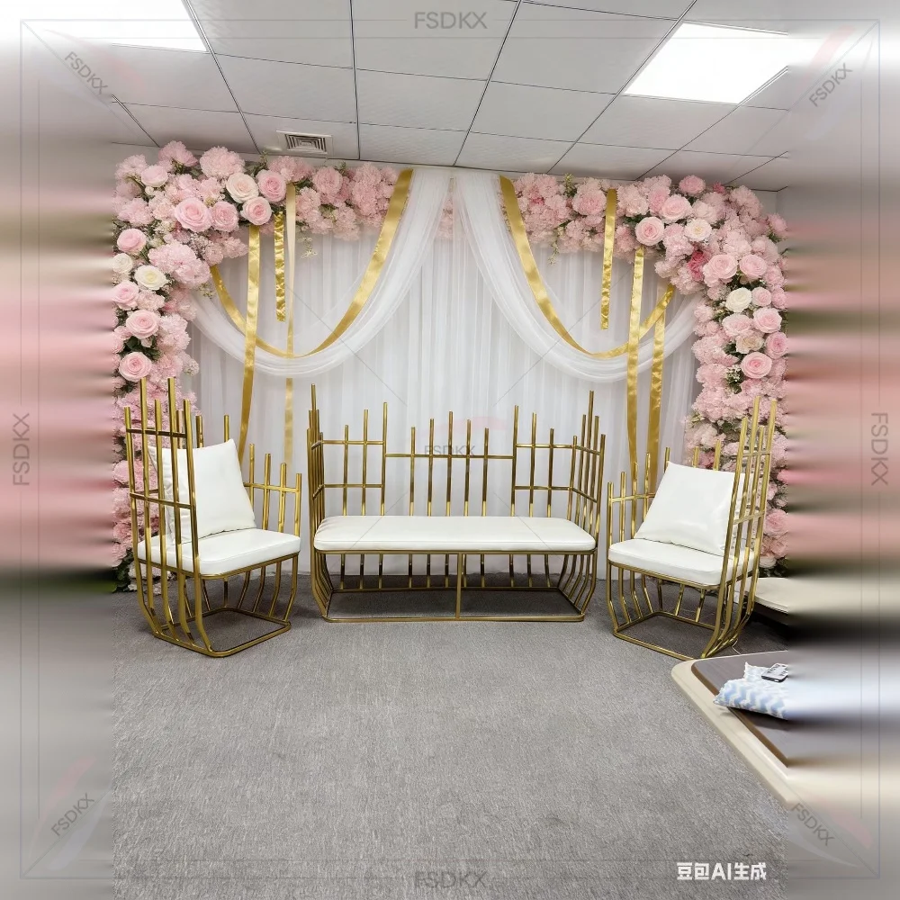 FSDKX New Style Stainless Steel Design Gold Throne Decor Chairs Luxury Wedding